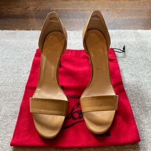 Christian Louboutin Nude Patent Leather Open Toe Heels Size 38